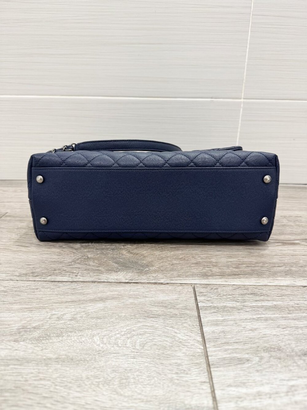 Like New Chanel Navy/Burgundy Quilted Caviar Leather Coco Lizard Handle Bag - Picture 5 of 13